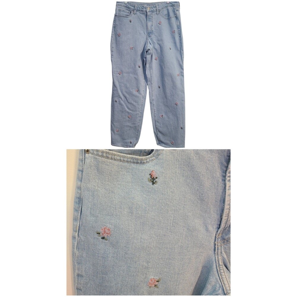 Old Navy Womens 12 OG Loose High Rise Jeans Floral Embroidery Rose Soft Girl